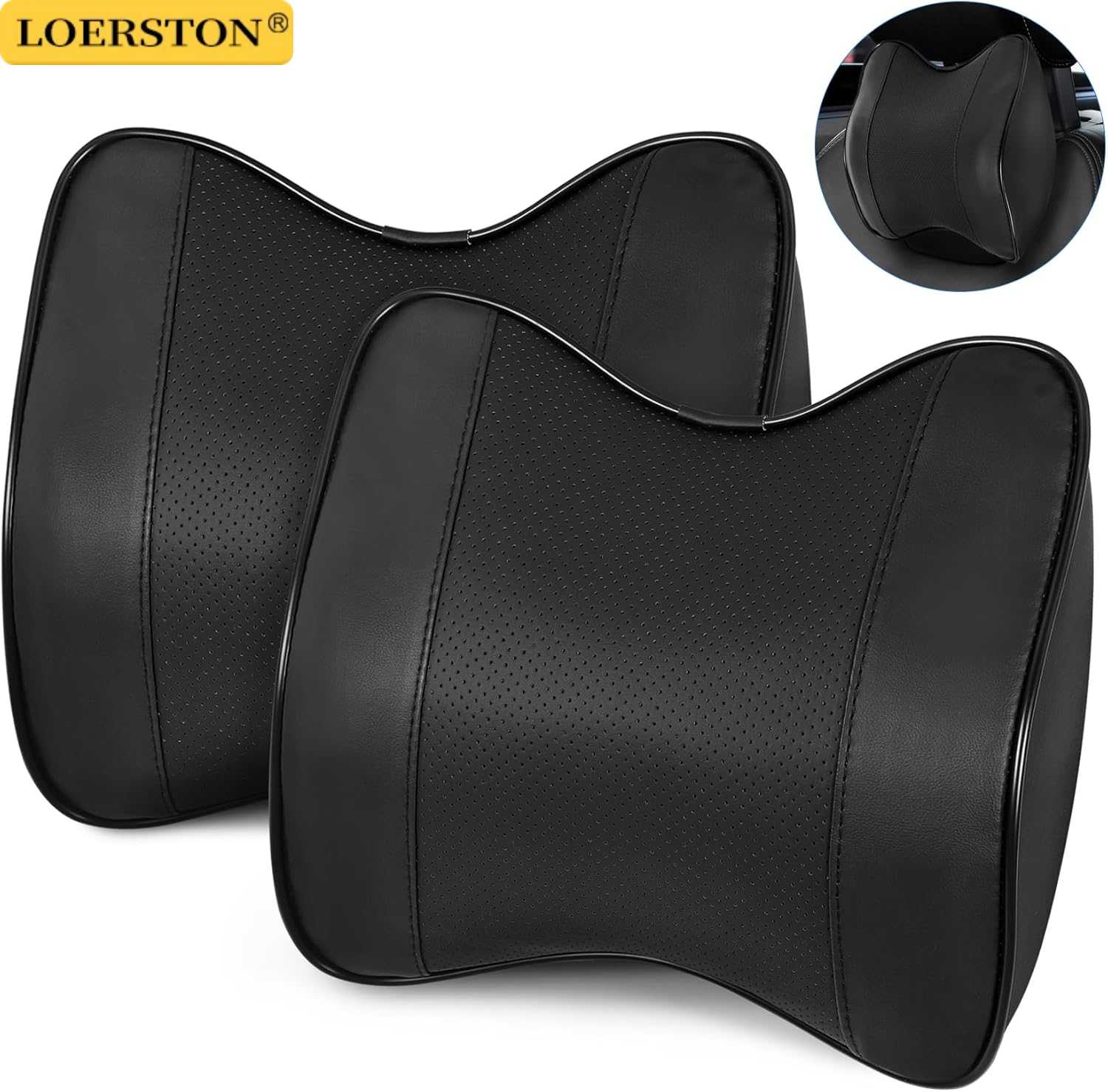 Memory Foam Car Neck Pillow Lumbar Support - Auto-Nackenstützkissen, Atmungsaktives Memory-Schaum-Kissen mit Langsamer Rückfederung,
